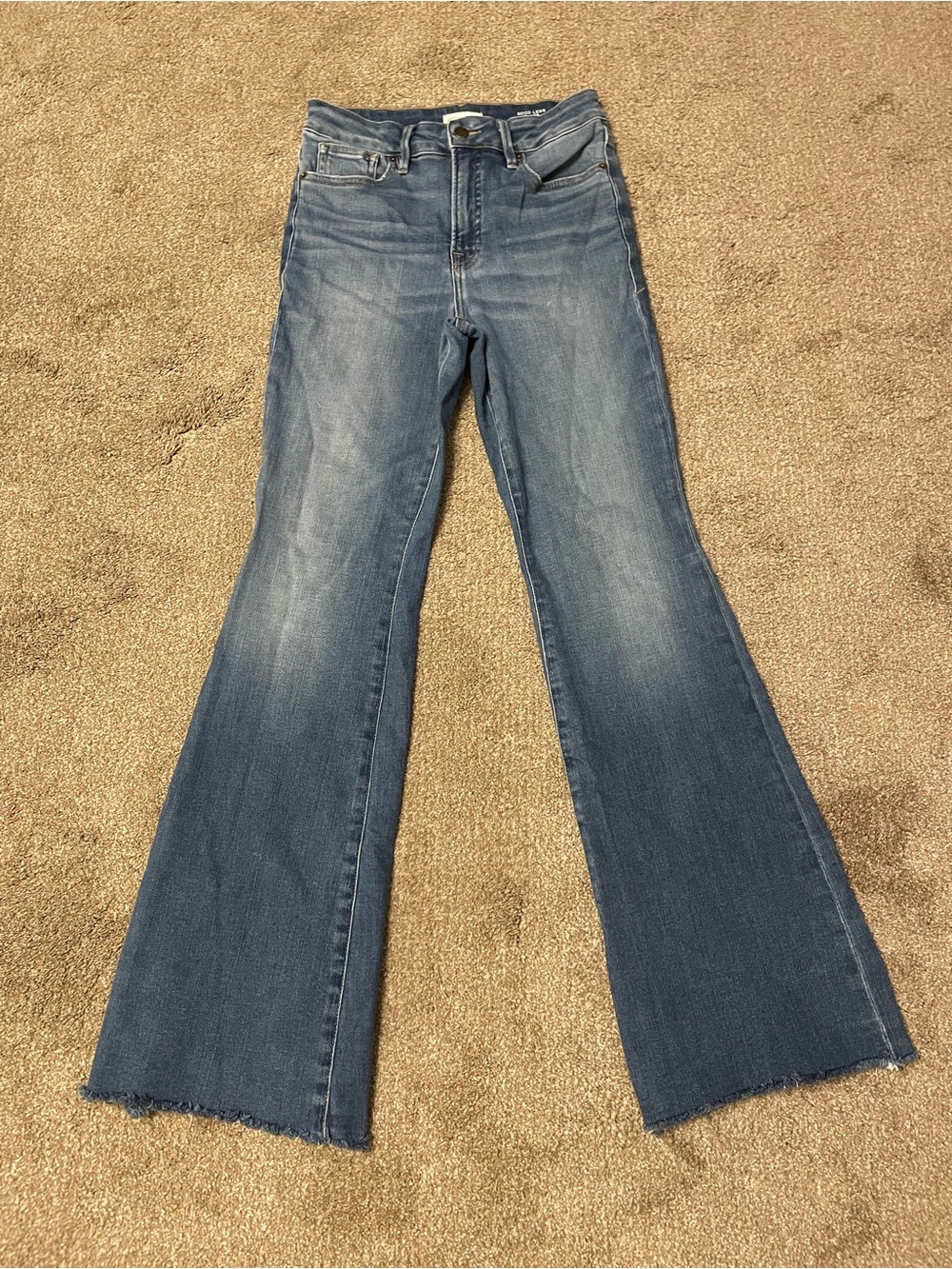 Good American Indigo Blue Good Legs Flare Mid Rise Jeans  Size 6 W28 L 32